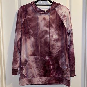 Celeste. NWT. XL. Purple Tie Dye Hoodie. Banded Bottom. Lightweight.